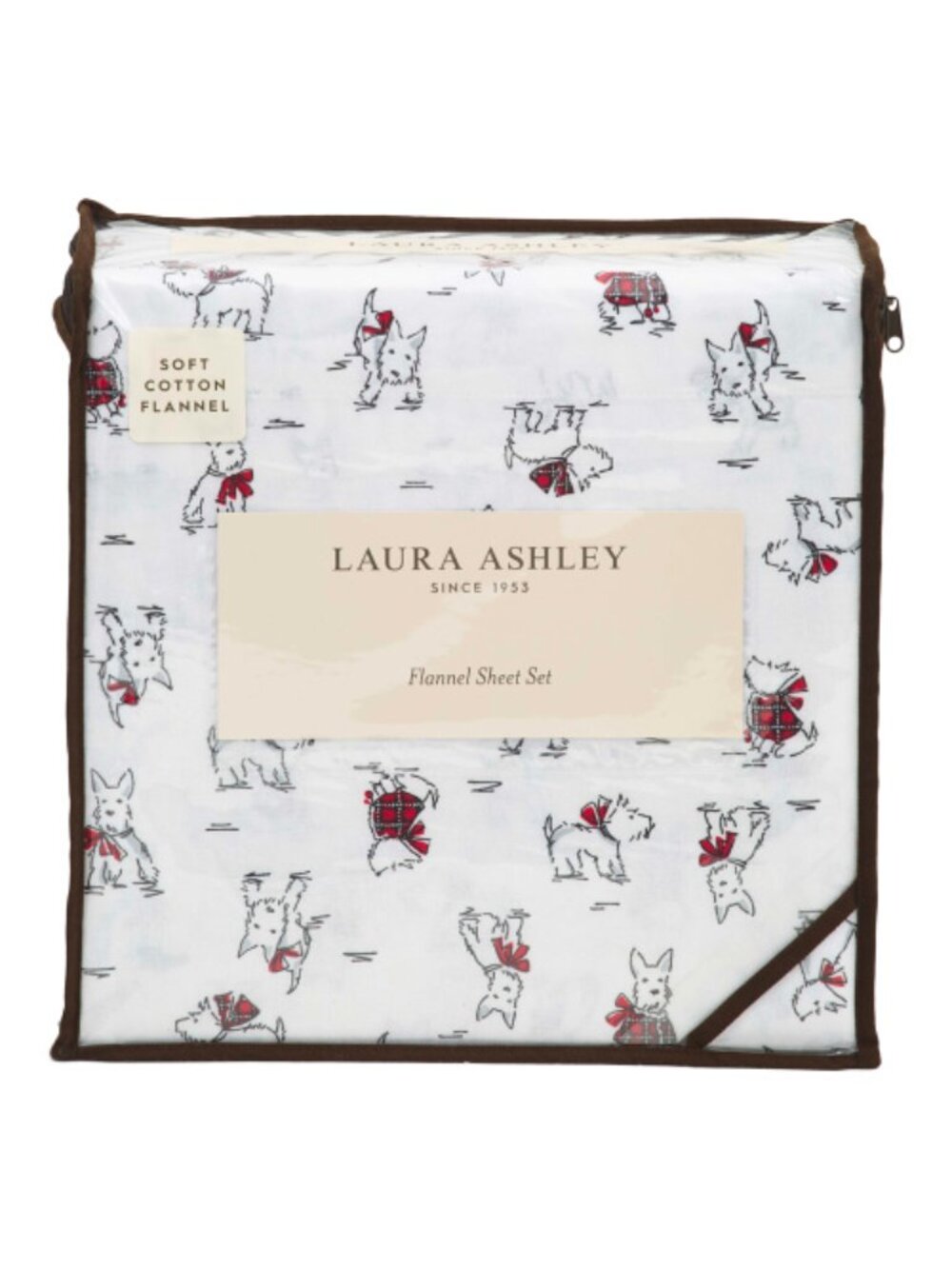 LAURA ASHLEY Holiday Scottie Dogs Flannel Sheet Set